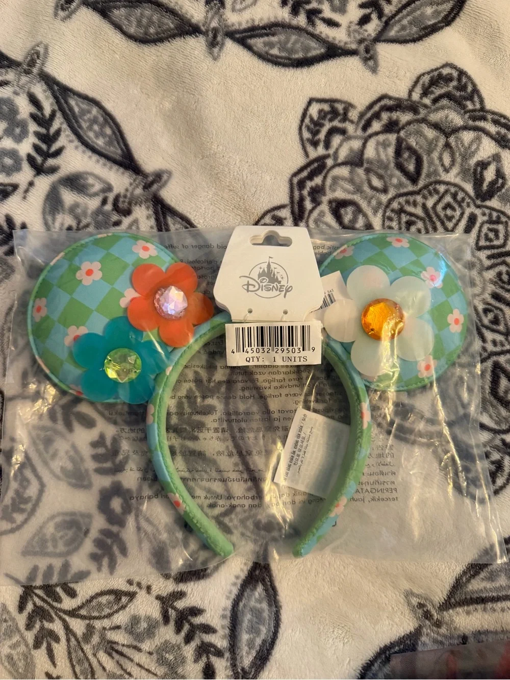 Disney Green Floral Garden Minnie Ear Headband with Colorful Gems
